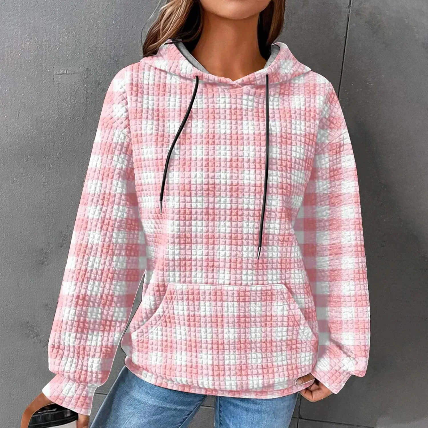 Ceboyel Women Waffle Knit Cute Hoodies Drawstring Pullover Sweatshirts Fashion Casual Sweaters Comfy Fall Clothes Outfits