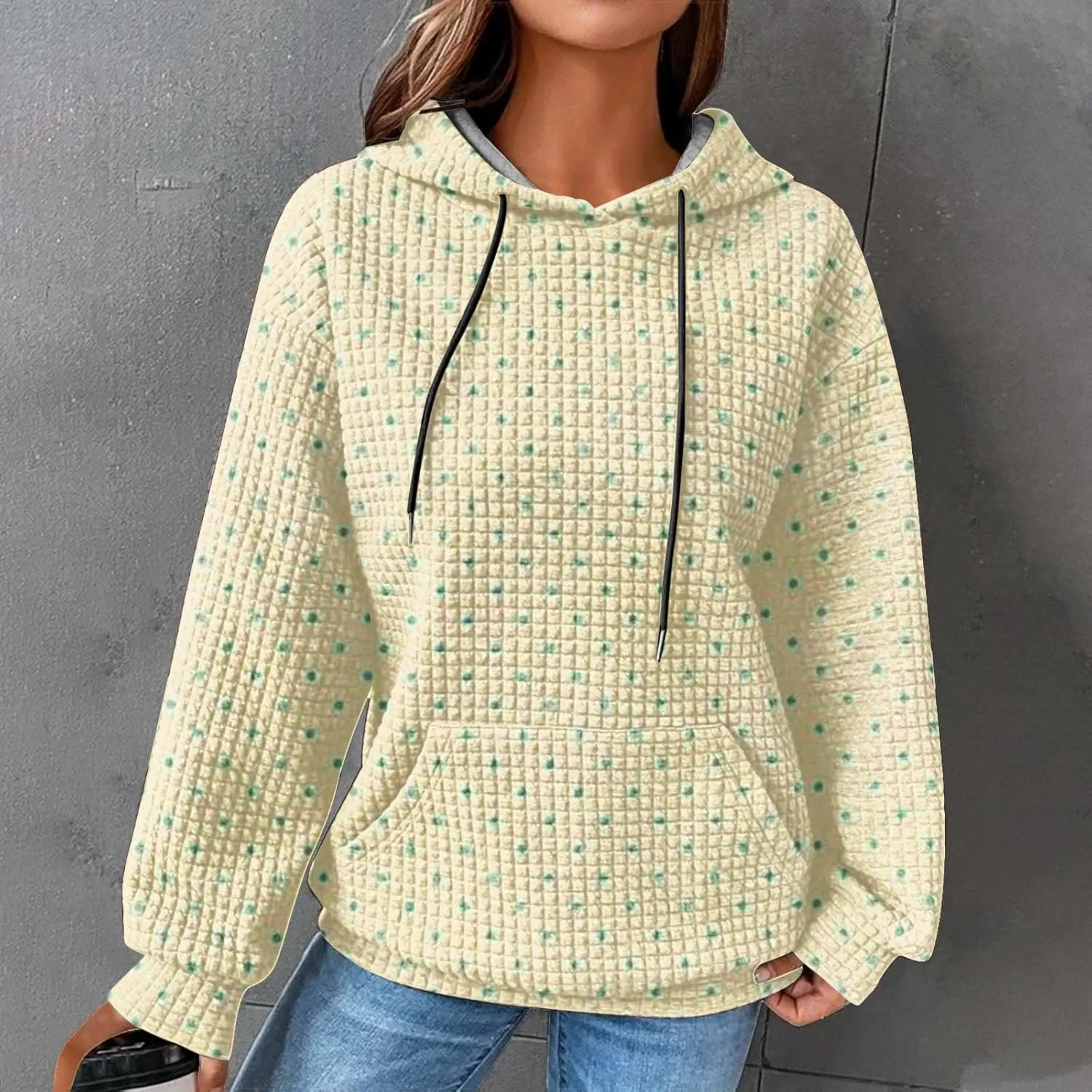 Ceboyel Women Waffle Knit Cute Hoodies Drawstring Pullover Sweatshirts Fashion Casual Sweaters Comfy Fall Clothes Outfits