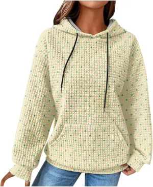 Ceboyel Women Waffle Knit Cute Hoodies Drawstring Pullover Sweatshirts Fashion Casual Sweaters Comfy Fall Clothes Outfits