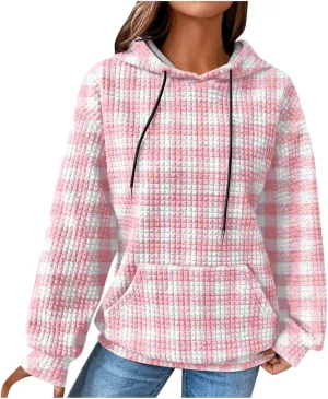 Ceboyel Women Waffle Knit Cute Hoodies Drawstring Pullover Sweatshirts Fashion Casual Sweaters Comfy Fall Clothes Outfits