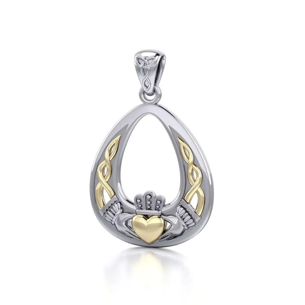 Celtic Claddagh Silver and 14K Gold Accent Pendant MPD3034