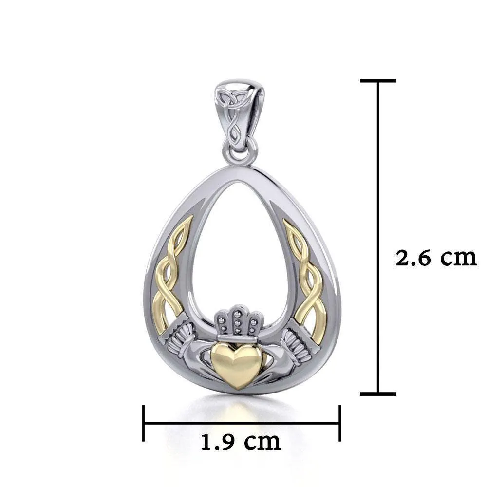 Celtic Claddagh Silver and 14K Gold Accent Pendant MPD3034