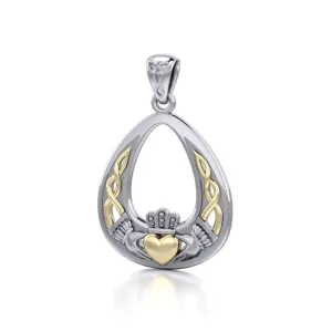 Celtic Claddagh Silver and 14K Gold Accent Pendant MPD3034
