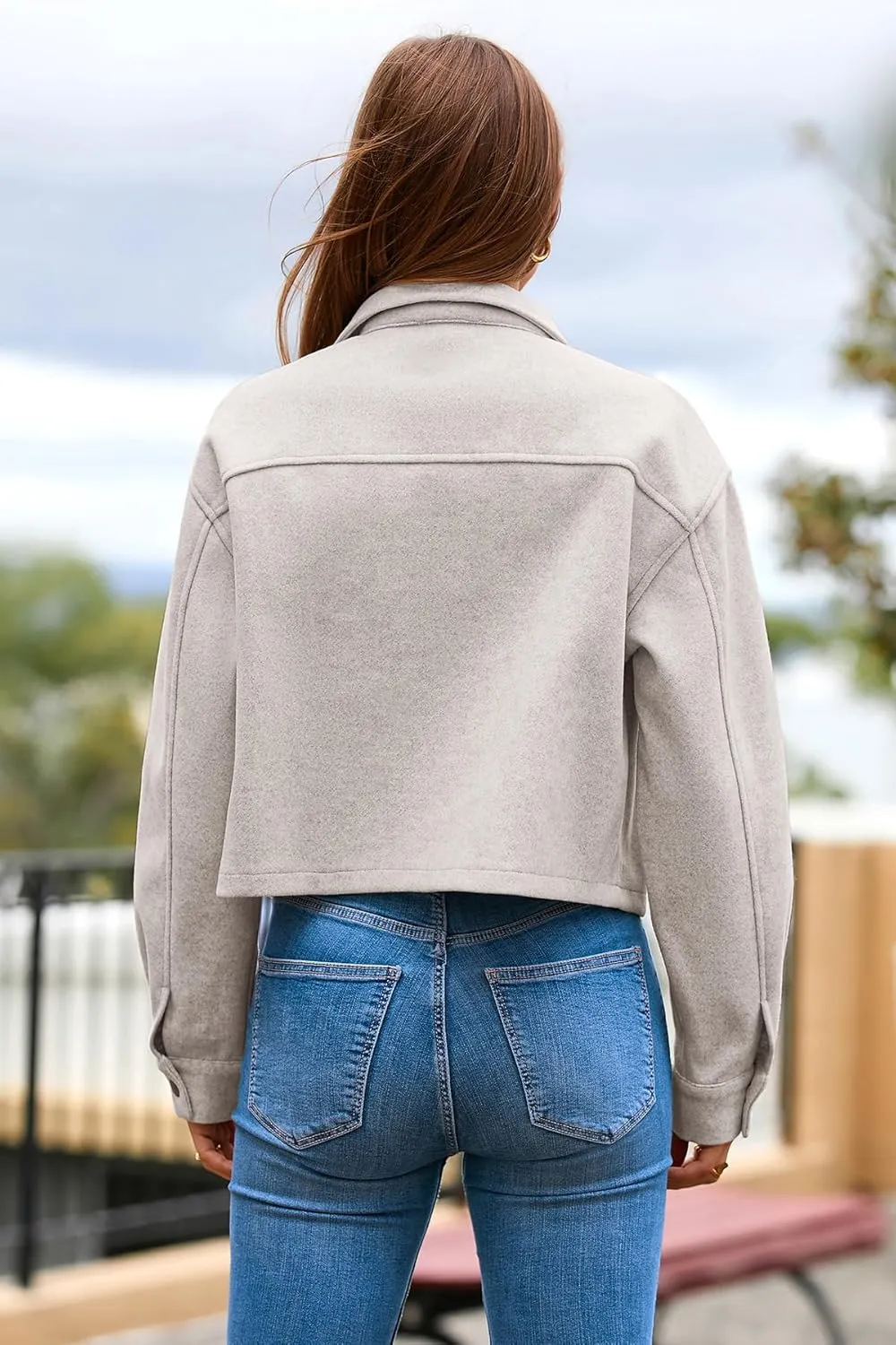 CFLONGE Women's Casual Jacket Coats Button Down Corduroy Cropped Shacket Plaid Long Sleeve Flannels Shirts for Women Jackets