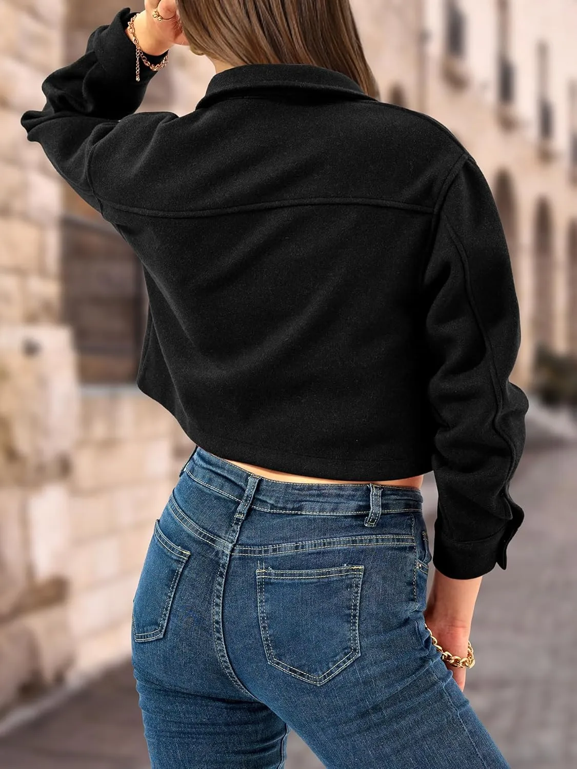 CFLONGE Women's Casual Jacket Coats Button Down Corduroy Cropped Shacket Plaid Long Sleeve Flannels Shirts for Women Jackets