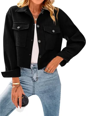 CFLONGE Women's Casual Jacket Coats Button Down Corduroy Cropped Shacket Plaid Long Sleeve Flannels Shirts for Women Jackets