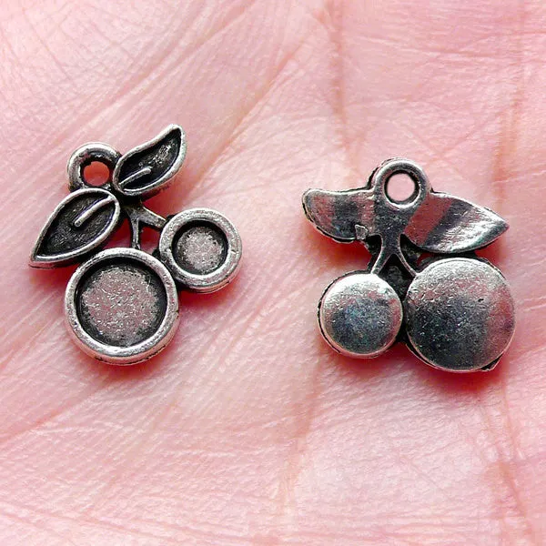 Cherry Charms Kawaii Fruit Charm (10pcs / 13mm x 12mm / Tibetan Silver) Cute Dust Plug Charm Bracelet Wine Glass Charm Add On Charm CHM1144