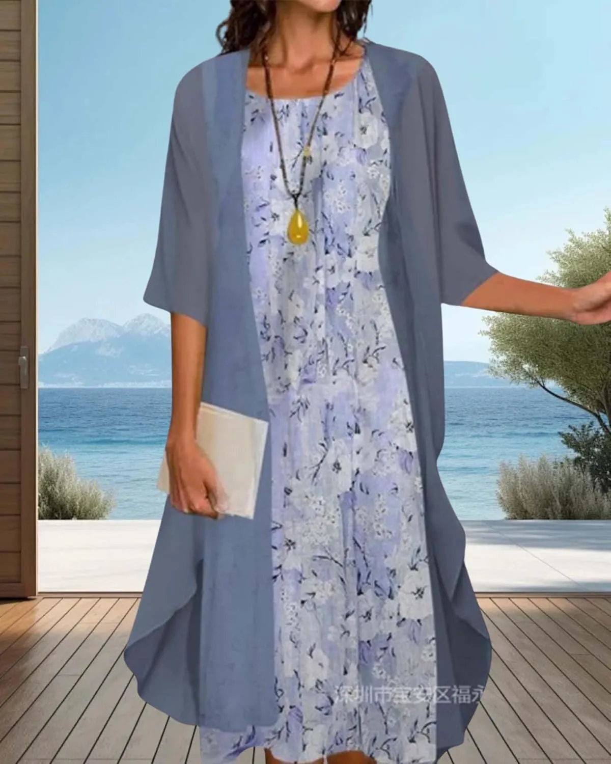 Chiffon Two Piece Set Maxi Dress for Women Summer Casual Boho Floral Cardigan Flowy Cocktail Wedding Guest Midi Dresses