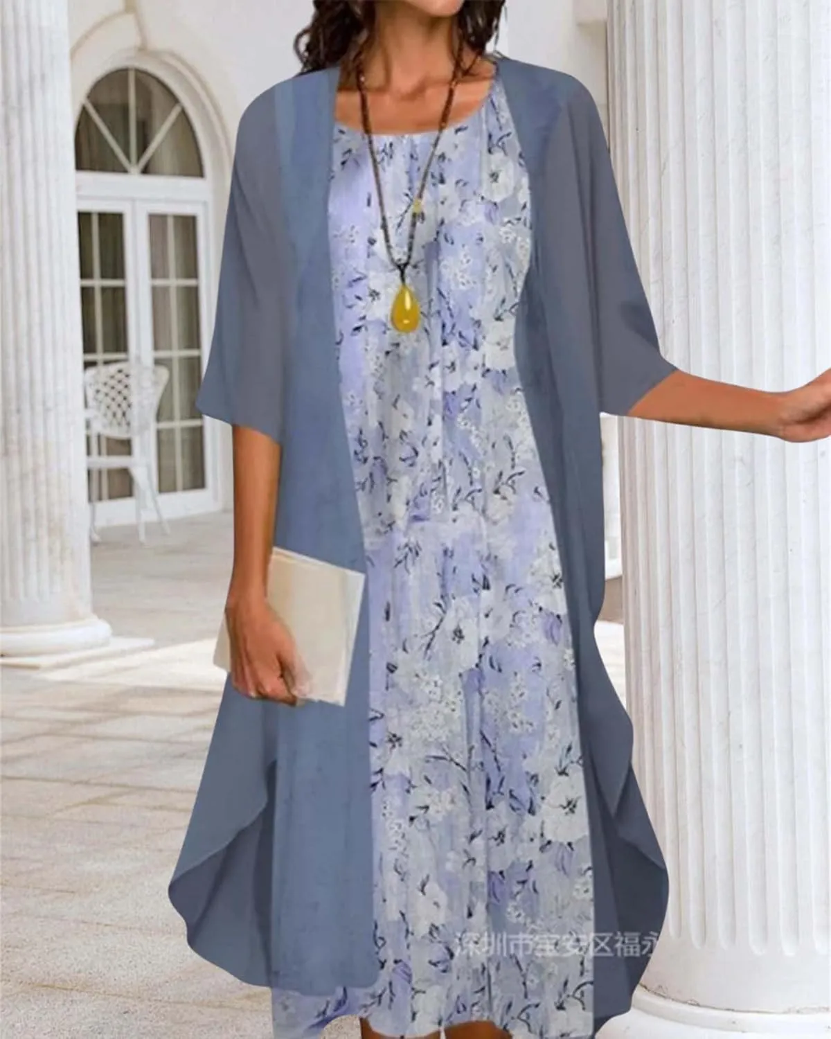 Chiffon Two Piece Set Maxi Dress for Women Summer Casual Boho Floral Cardigan Flowy Cocktail Wedding Guest Midi Dresses