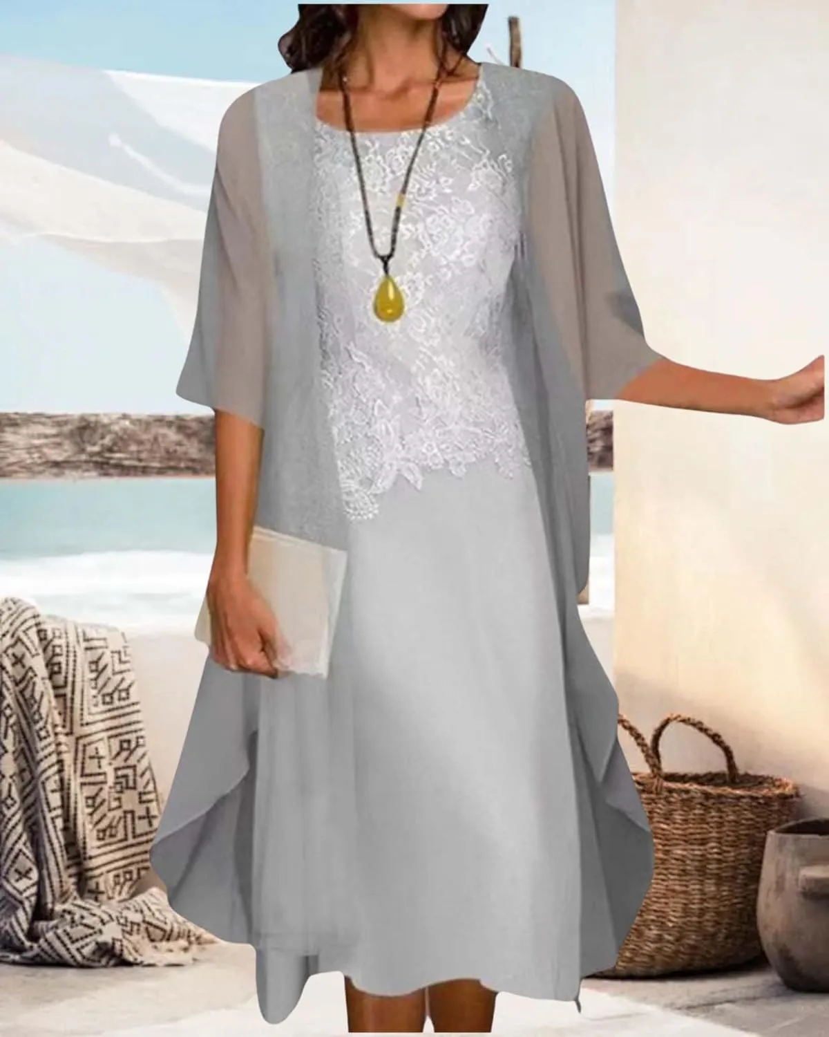 Chiffon Two Piece Set Maxi Dress for Women Summer Casual Boho Floral Cardigan Flowy Cocktail Wedding Guest Midi Dresses