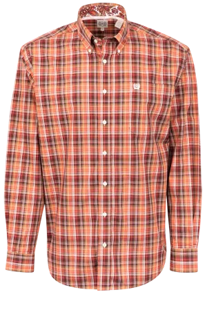 Cinch Multi Plaid Button-Front Shirt - Orange