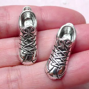 CLEARANCE 3D Sneaker Charms Miniature Running Shoe Charm (2pcs / 9mm x 27mm / Tibetan Silver / 2 Sided) Whimsical Kitsch Pendant Keychain CHM1293