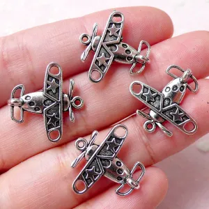 CLEARANCE Airplane Charm / Antique Plane Charms (4pcs / 19mm x 18mm / Tibetan Silver) Vintage Aeroplane Flight Retro Aircraft Charm Whimsical CHM924