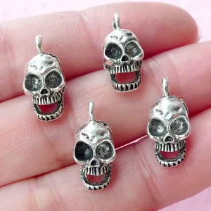 CLEARANCE Mini Skull Head Charm Drops (4pcs / 8mm x 16mm / Tibetan Silver) Halloween Earrings Pendant Wine Glass Charm Party Favor Decoration CHM1602