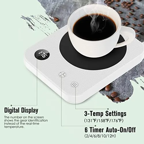 Coffee Mug Warmer with Auto On/Off Timer, Mug Warmer for Desk with Auto ON/OFF, Coffee Warmer for Desk with 3-Temp Settings, Electric Coffee Cup Warmer with Led Digital Display,Warm Gift for Your Love