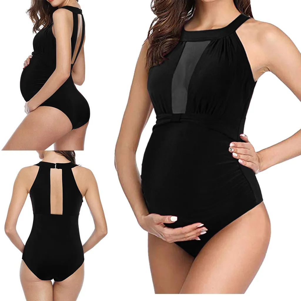 Collar Strap Maternity Swimsuit