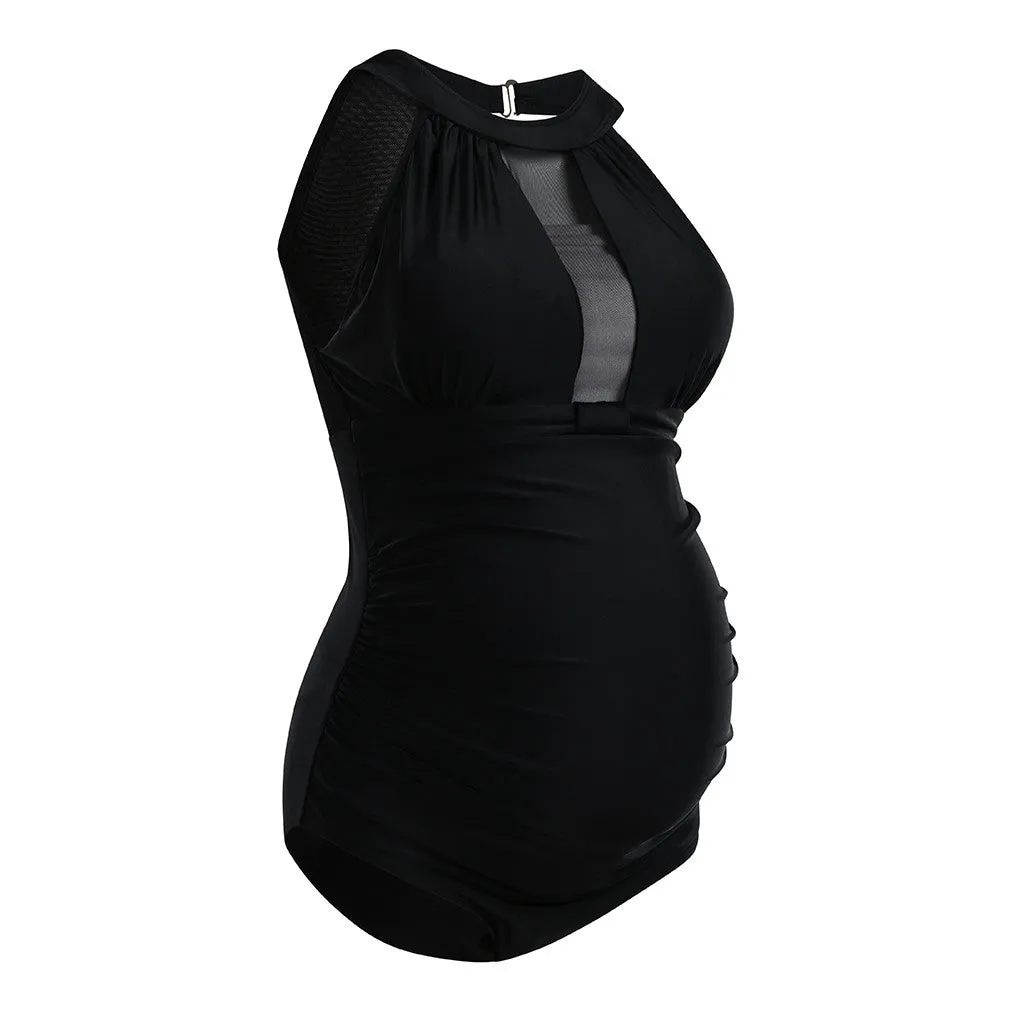 Collar Strap Maternity Swimsuit