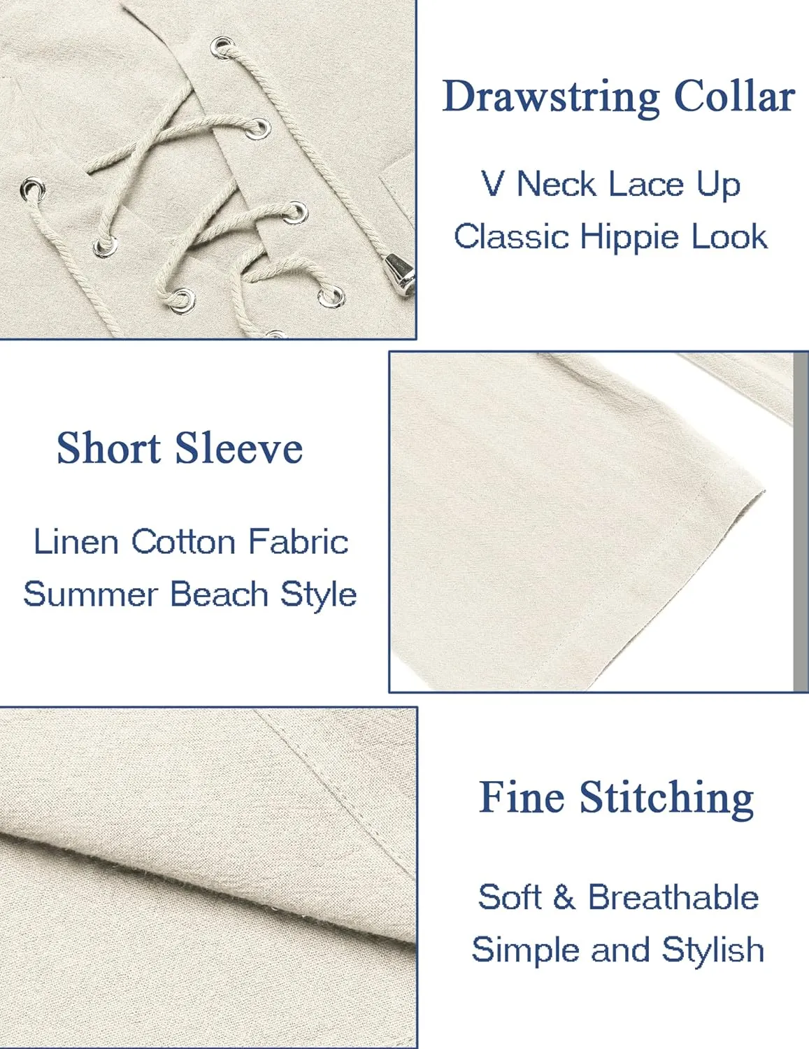 COOFANDY Men Casual Cotton Linen T Shirt Short Sleeve Beach Lace Up Hippie Shirt Yoga Renaissance Tunic