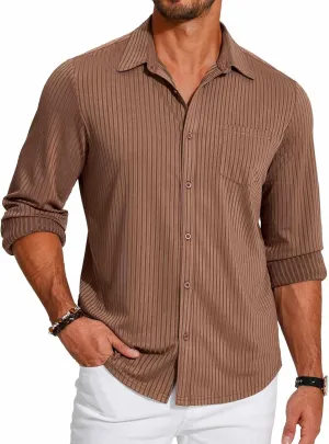 COOFANDY Men's Casual Button Down Shirt Long Sleeve Wrinkle Free Shirts Loose fit Shirt Textured Stretch Shirts with Pocket