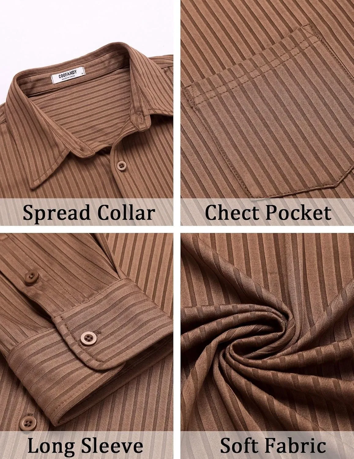 COOFANDY Men's Casual Button Down Shirt Long Sleeve Wrinkle Free Shirts Loose fit Shirt Textured Stretch Shirts with Pocket