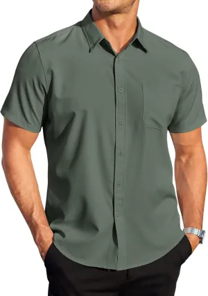COOFANDY Mens Casual Dress Shirt Short Sleeve Wrinkle Free Dress Shirt Business Casual Shirts