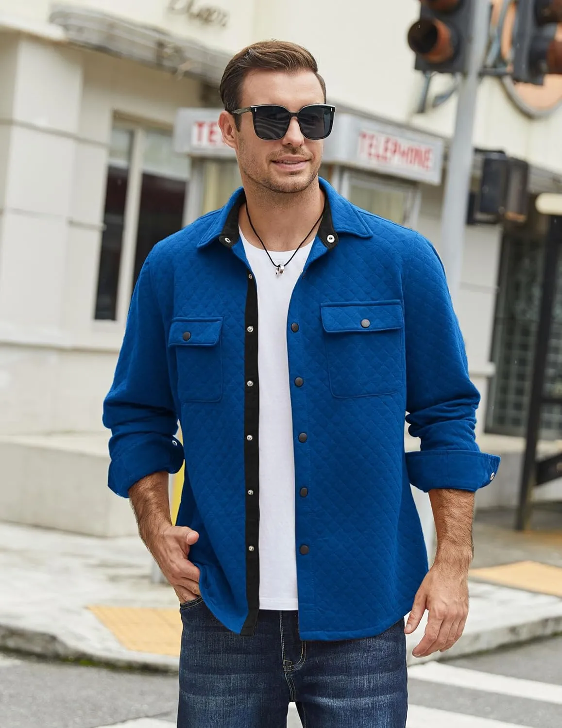 COOFANDY Men's Casual Shirt Jacket Lightweight Shacket Jacket Quilted Button Down Jackets