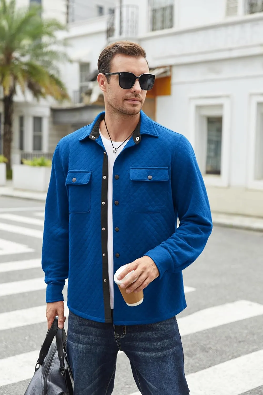COOFANDY Men's Casual Shirt Jacket Lightweight Shacket Jacket Quilted Button Down Jackets