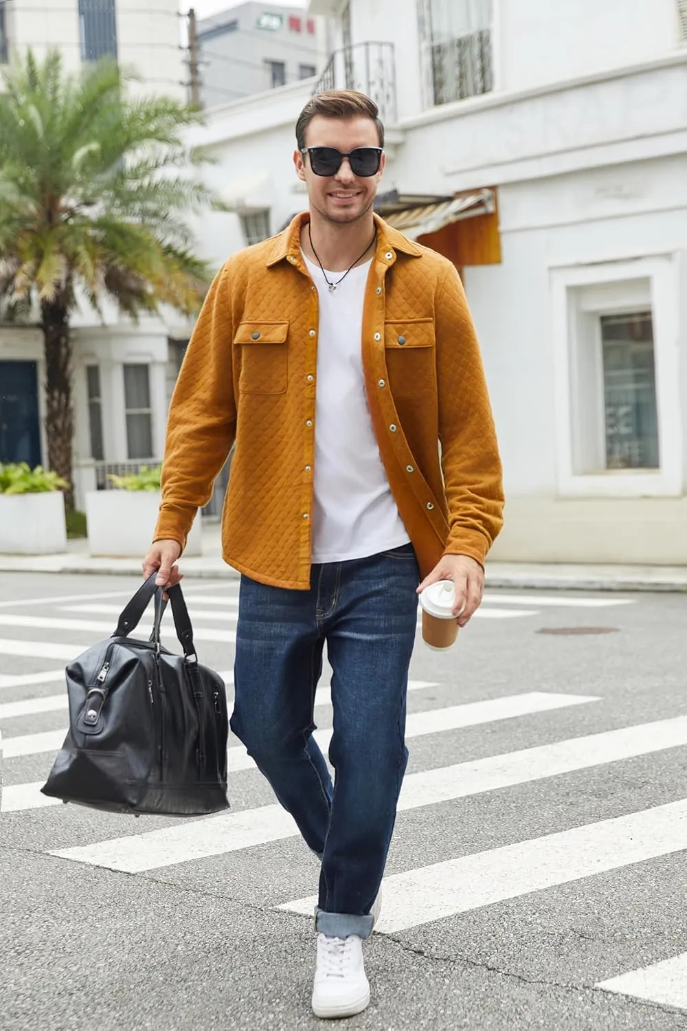 COOFANDY Men's Casual Shirt Jacket Lightweight Shacket Jacket Quilted Button Down Jackets