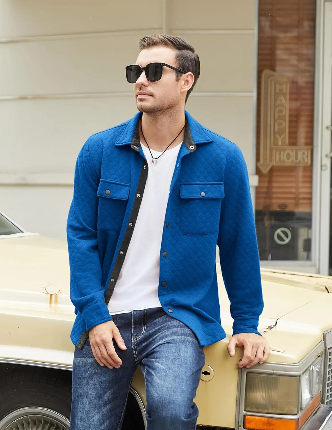 COOFANDY Men's Casual Shirt Jacket Lightweight Shacket Jacket Quilted Button Down Jackets