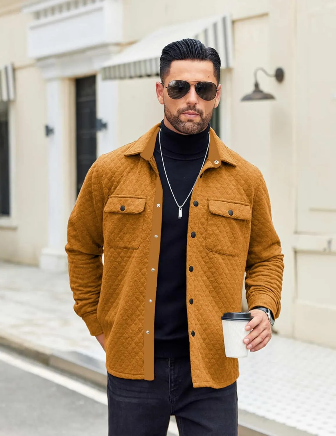 COOFANDY Men's Casual Shirt Jacket Lightweight Shacket Jacket Quilted Button Down Jackets