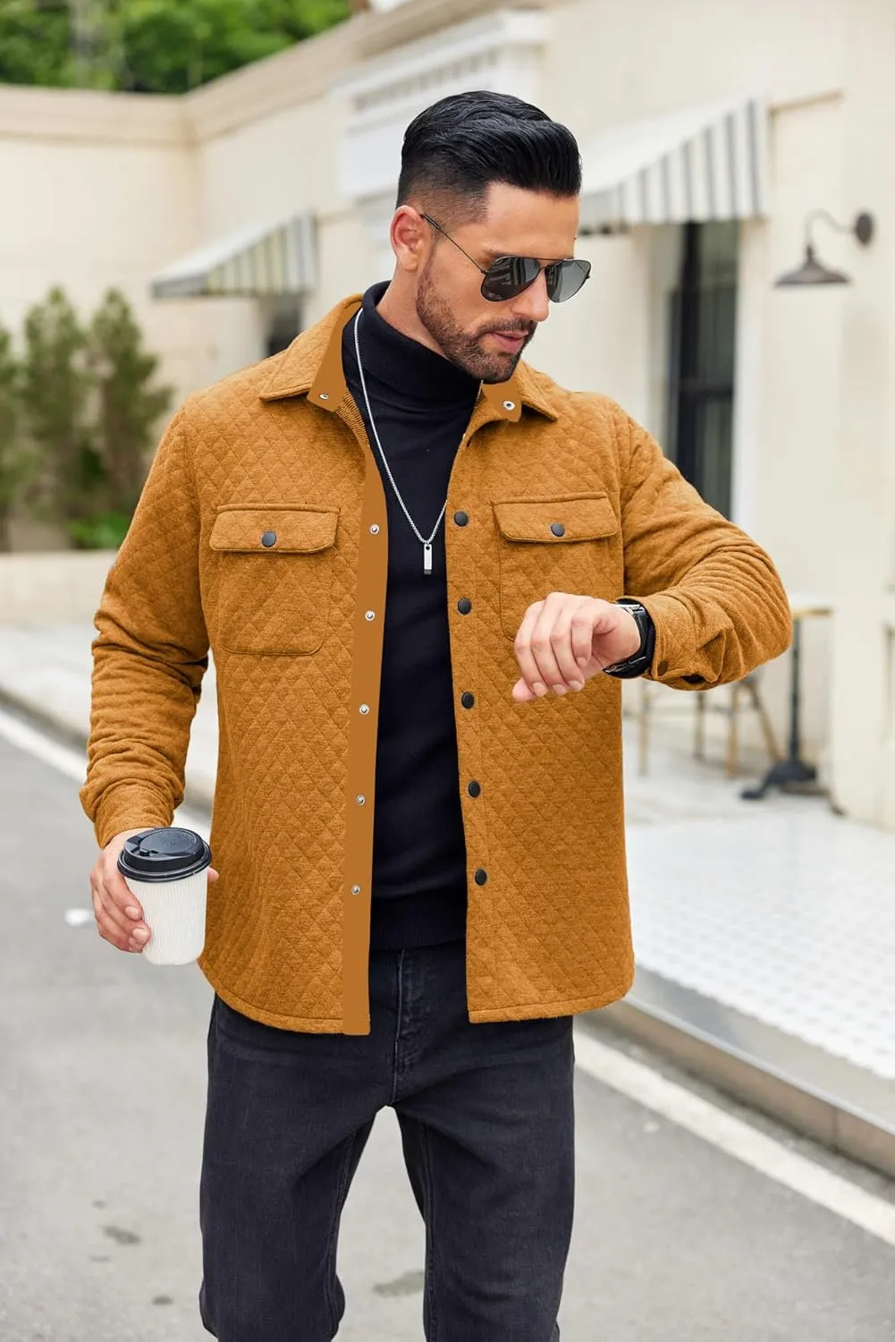 COOFANDY Men's Casual Shirt Jacket Lightweight Shacket Jacket Quilted Button Down Jackets