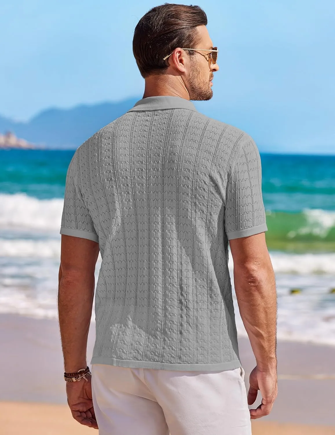 COOFANDY Men's Knit Button Down Shirt Short Sleeve Vintage Polo Shirts Summer Casual Beach Tops