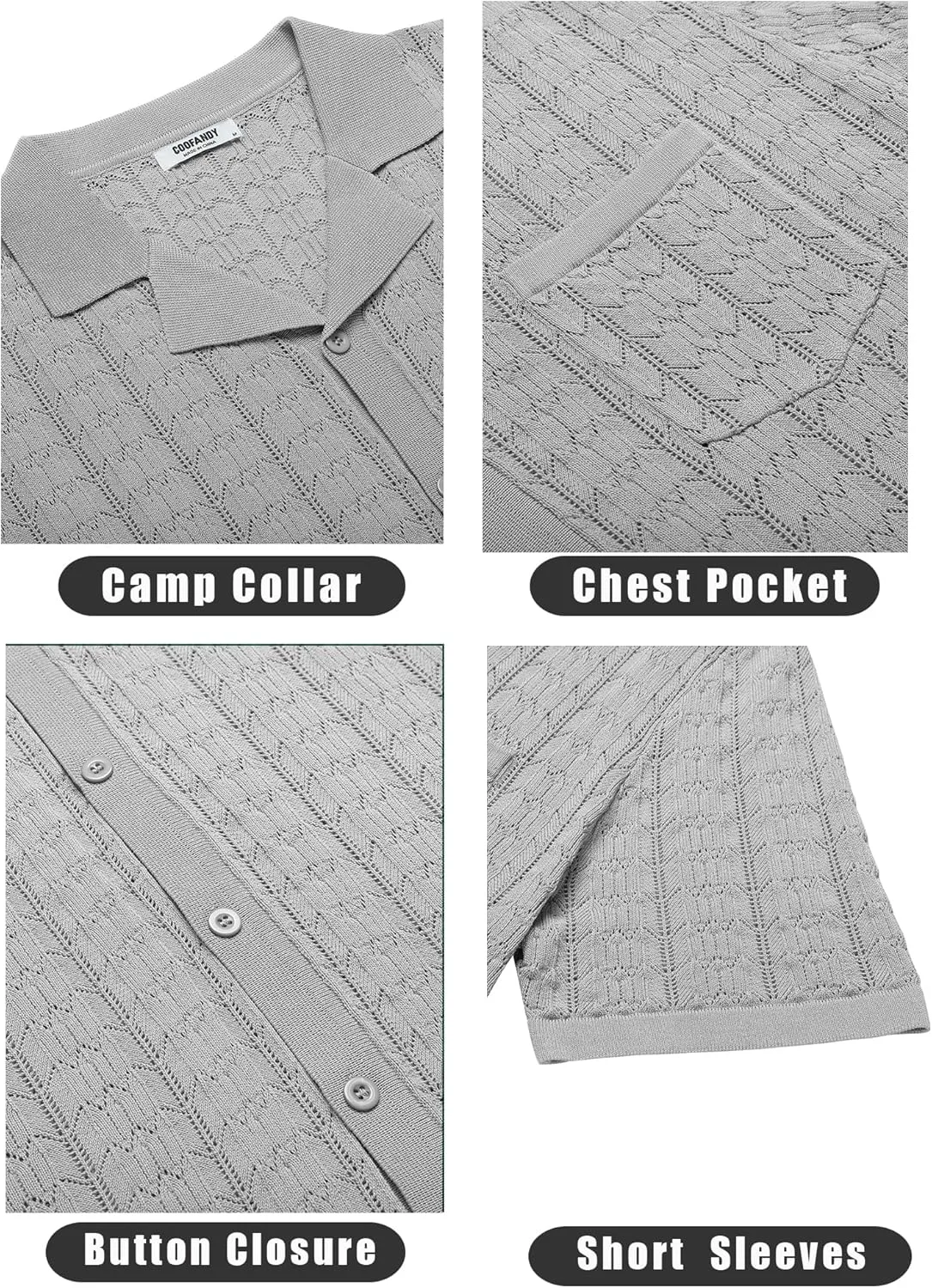 COOFANDY Men's Knit Button Down Shirt Short Sleeve Vintage Polo Shirts Summer Casual Beach Tops