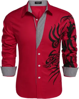 COOFANDY Men's Print Button Down Dress Shirt Fashion Long Sleeve Casual Shirts