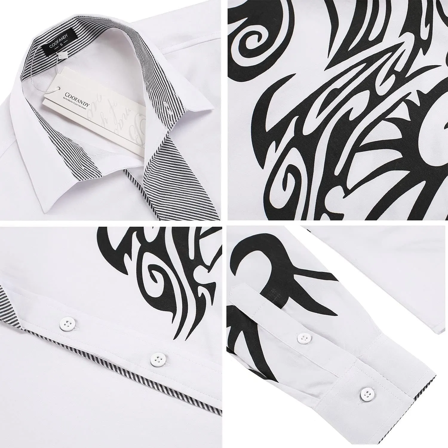 COOFANDY Men's Print Button Down Dress Shirt Fashion Long Sleeve Casual Shirts