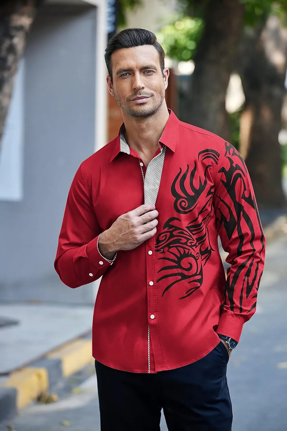COOFANDY Men's Print Button Down Dress Shirt Fashion Long Sleeve Casual Shirts