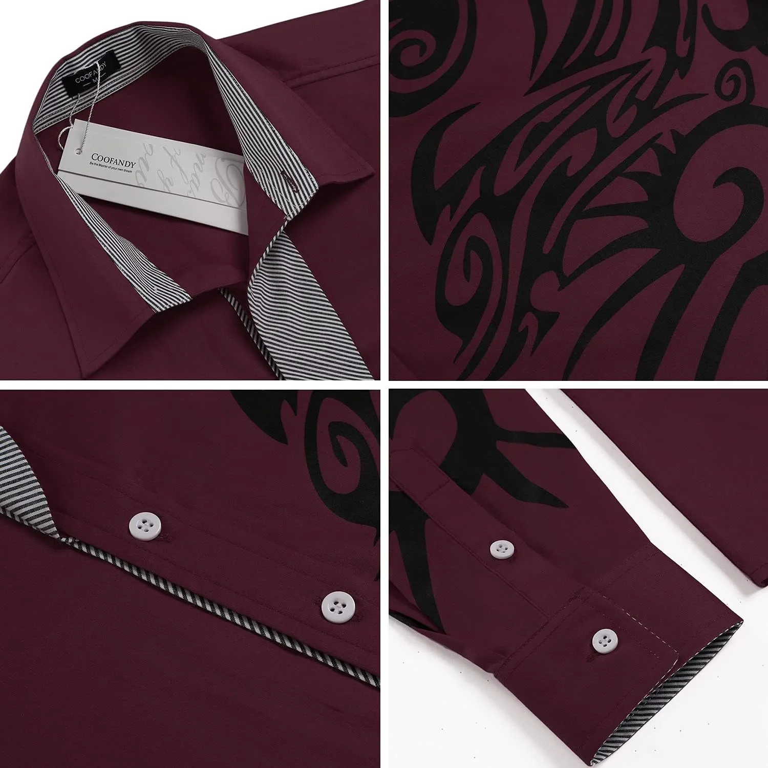 COOFANDY Men's Print Button Down Dress Shirt Fashion Long Sleeve Casual Shirts