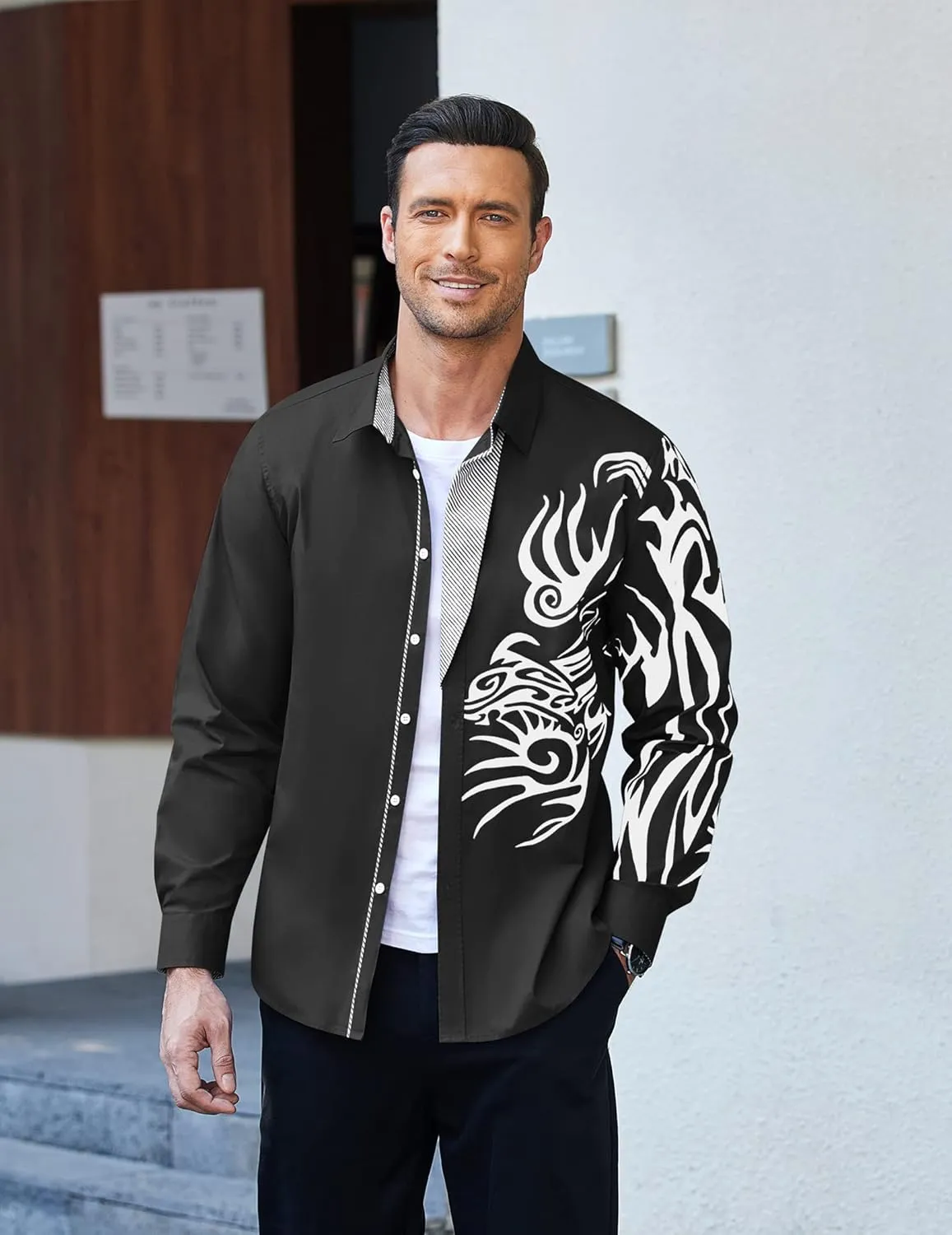 COOFANDY Men's Print Button Down Dress Shirt Fashion Long Sleeve Casual Shirts