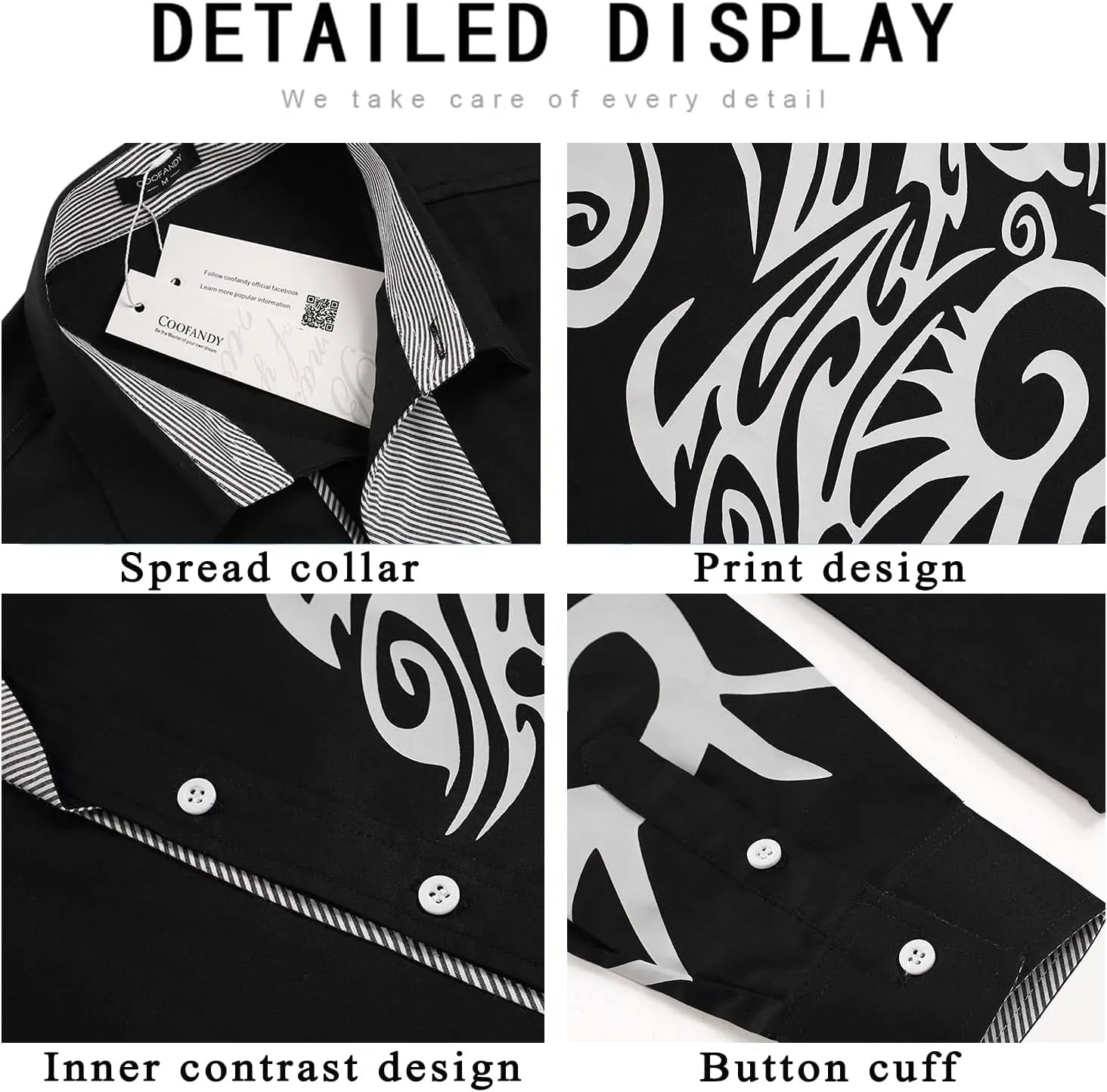 COOFANDY Men's Print Button Down Dress Shirt Fashion Long Sleeve Casual Shirts