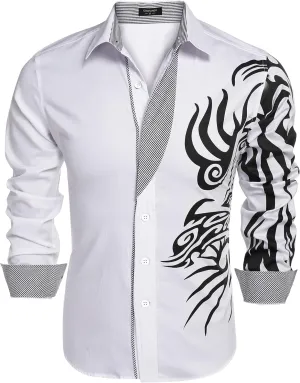 COOFANDY Men's Print Button Down Dress Shirt Fashion Long Sleeve Casual Shirts
