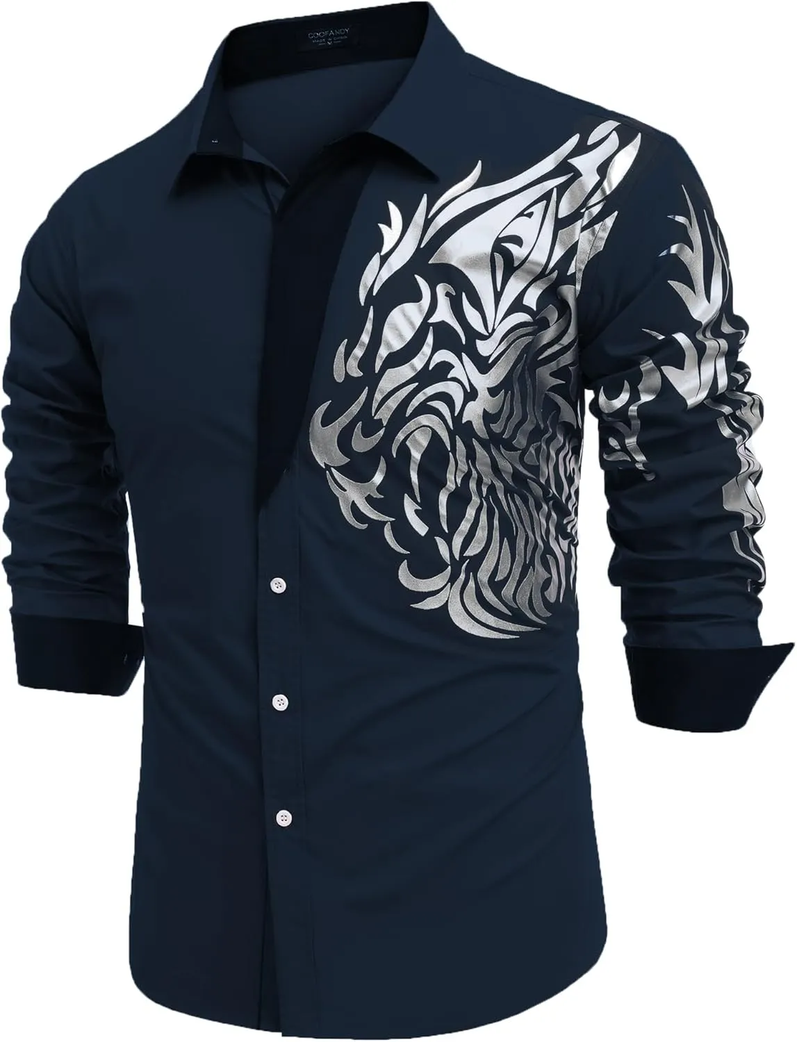 COOFANDY Men's Print Button Down Dress Shirt Fashion Long Sleeve Casual Shirts