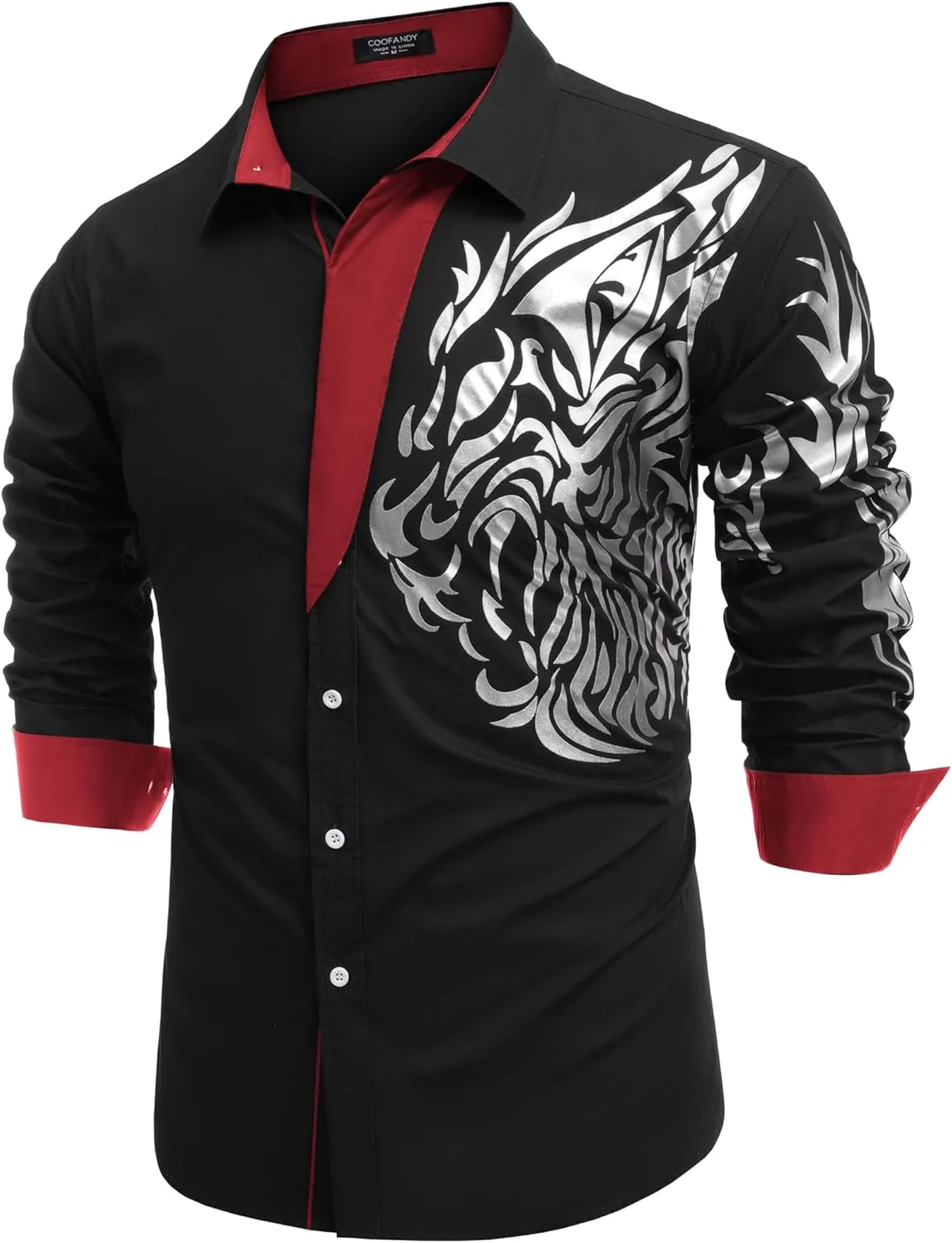 COOFANDY Men's Print Button Down Dress Shirt Fashion Long Sleeve Casual Shirts