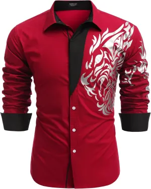 COOFANDY Men's Print Button Down Dress Shirt Fashion Long Sleeve Casual Shirts