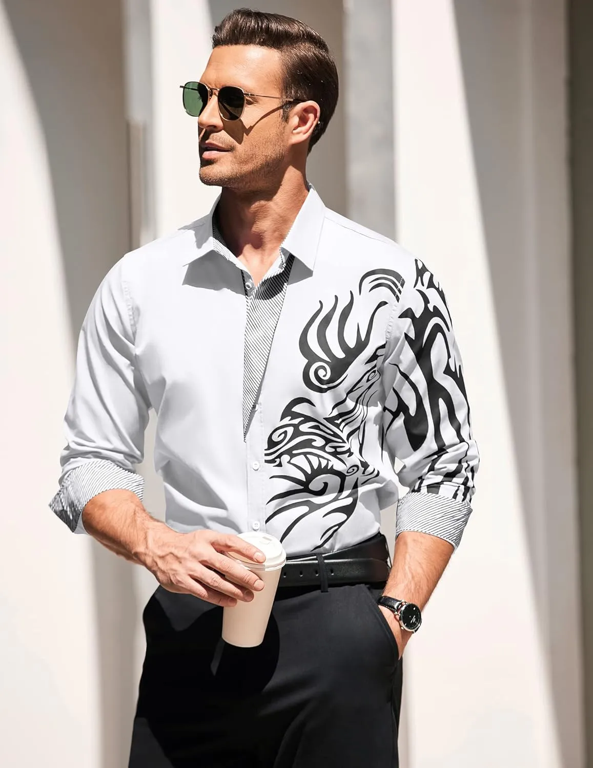 COOFANDY Men's Print Button Down Dress Shirt Fashion Long Sleeve Casual Shirts
