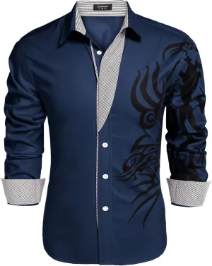 COOFANDY Men's Print Button Down Dress Shirt Fashion Long Sleeve Casual Shirts
