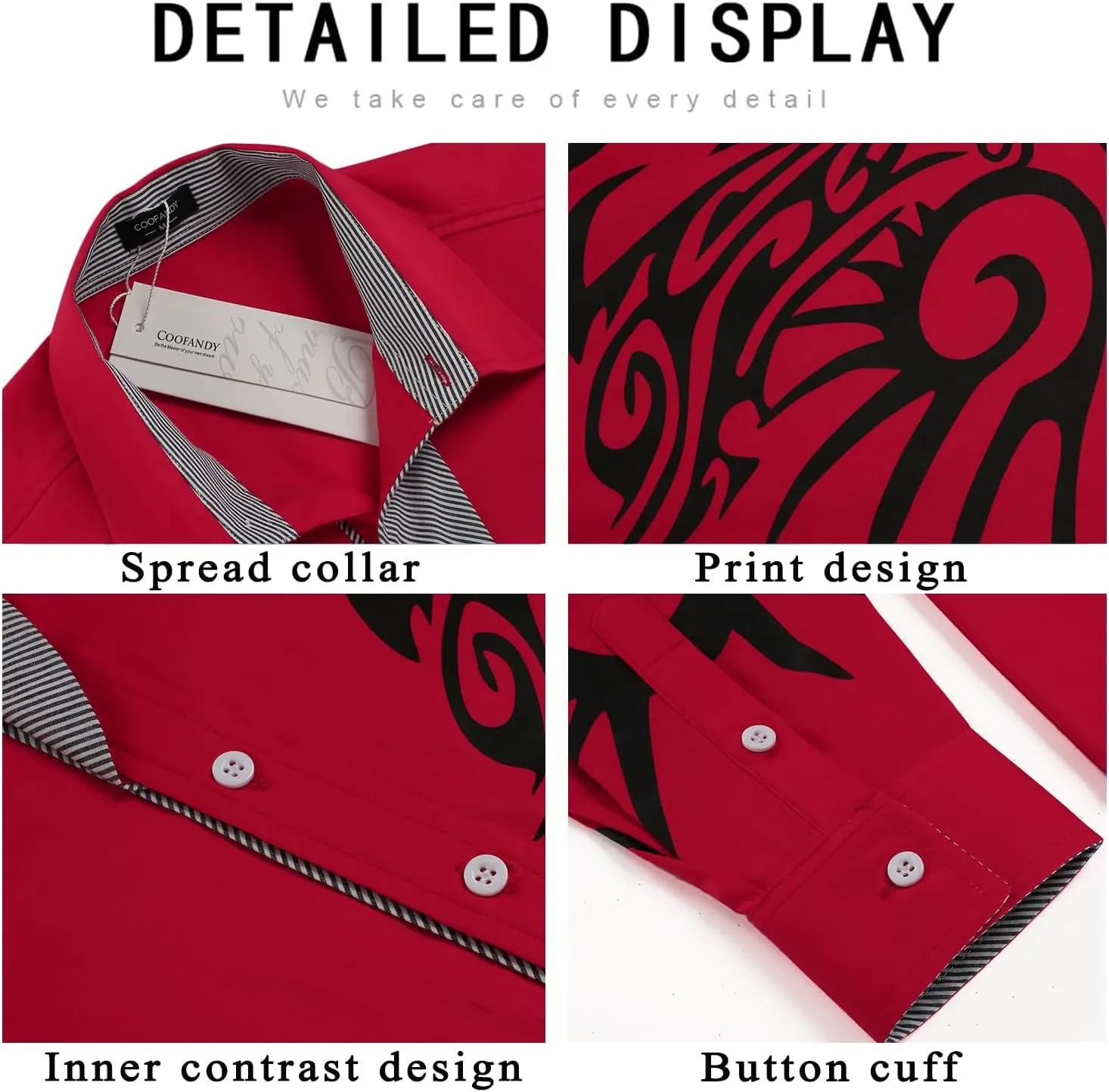 COOFANDY Men's Print Button Down Dress Shirt Fashion Long Sleeve Casual Shirts