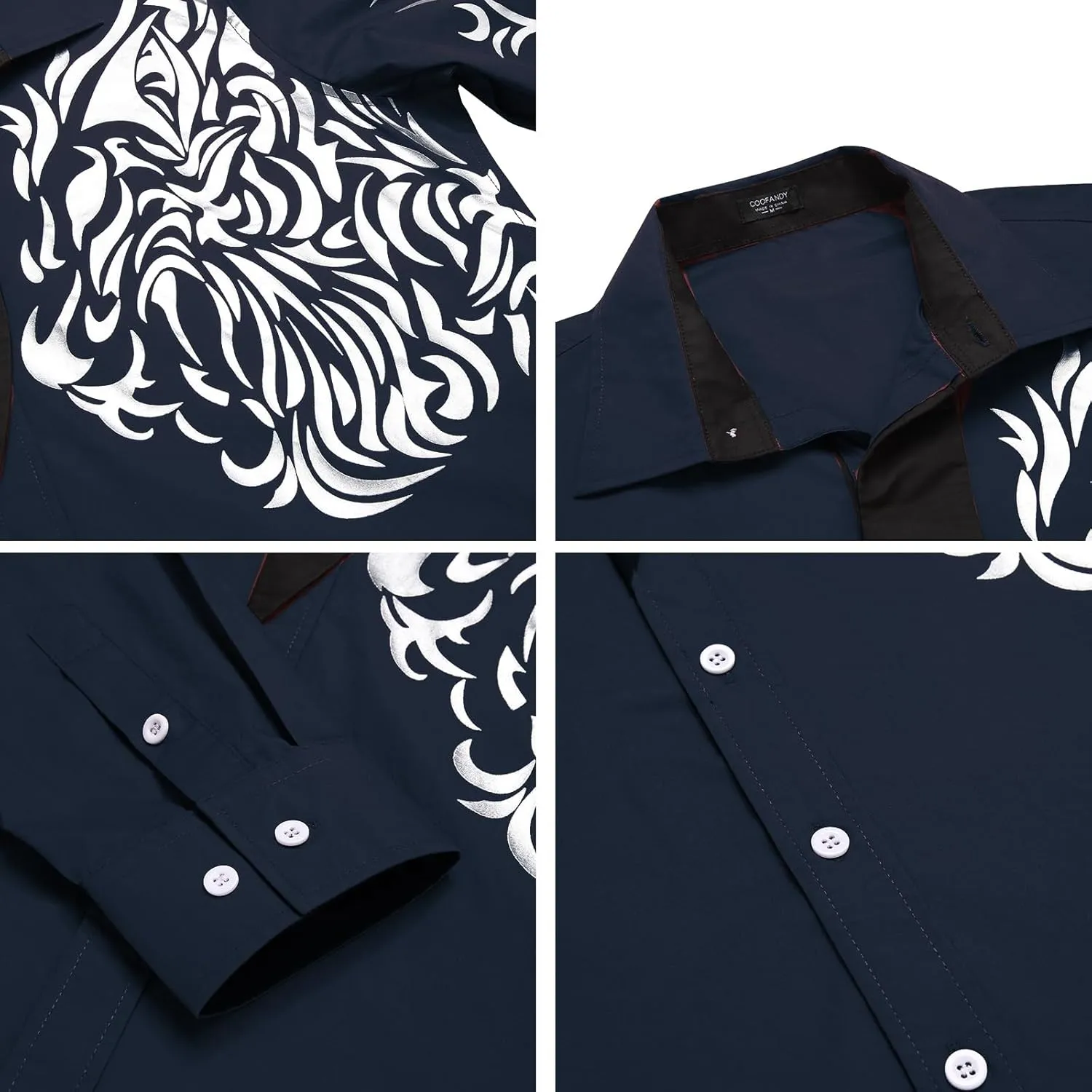 COOFANDY Men's Print Button Down Dress Shirt Fashion Long Sleeve Casual Shirts