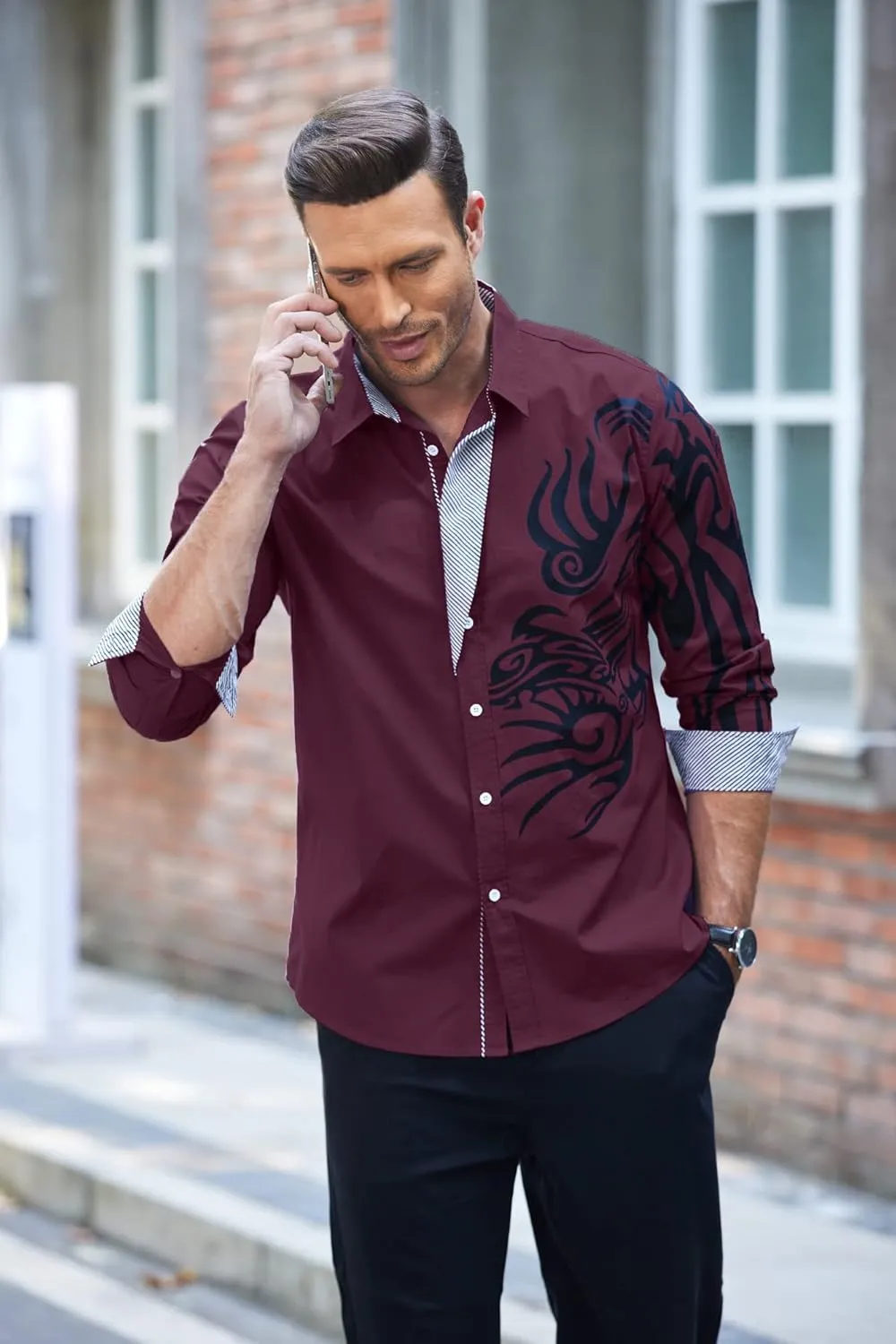 COOFANDY Men's Print Button Down Dress Shirt Fashion Long Sleeve Casual Shirts