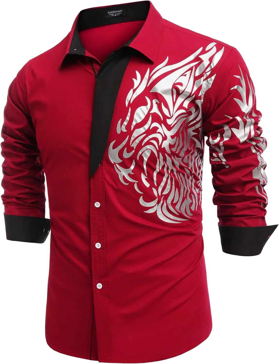 COOFANDY Men's Print Button Down Dress Shirt Fashion Long Sleeve Casual Shirts