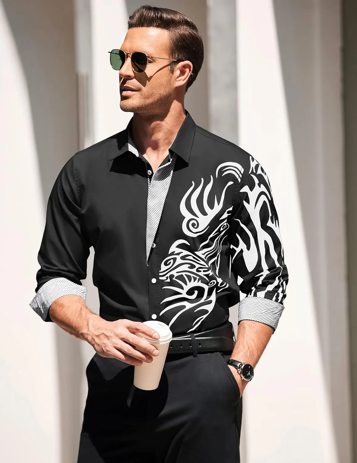 COOFANDY Men's Print Button Down Dress Shirt Fashion Long Sleeve Casual Shirts